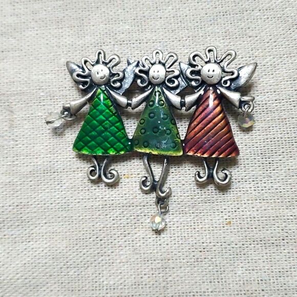 Vintage TC Silver Angels Brooch - Picture 1 of 7